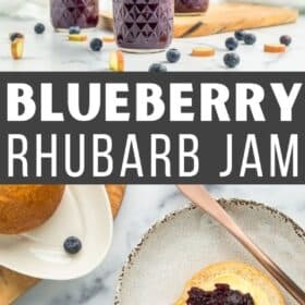 4 jars of blueberry rhubarb jam.