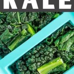 a teal silicone container full of chopped kale.