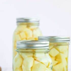 Quart jars of canned potatoes.