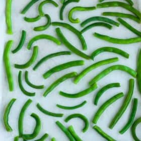 green beans on a baking sheet.