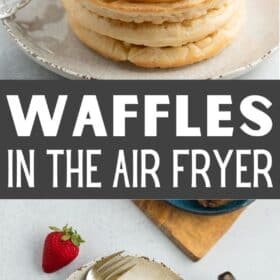 air fryer waffles topped with butter on a plate with a fork.