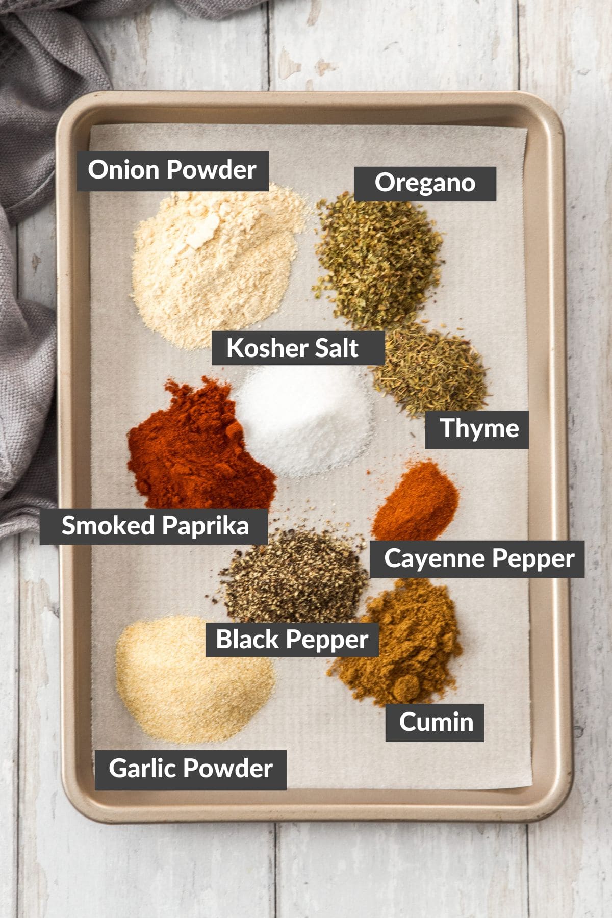 spices on a baking sheet lined with parchment paper.