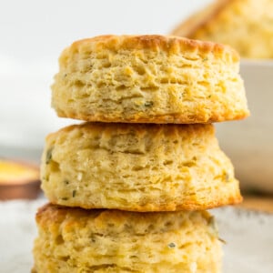 3 stuffing biscuits stacked on top of each other.