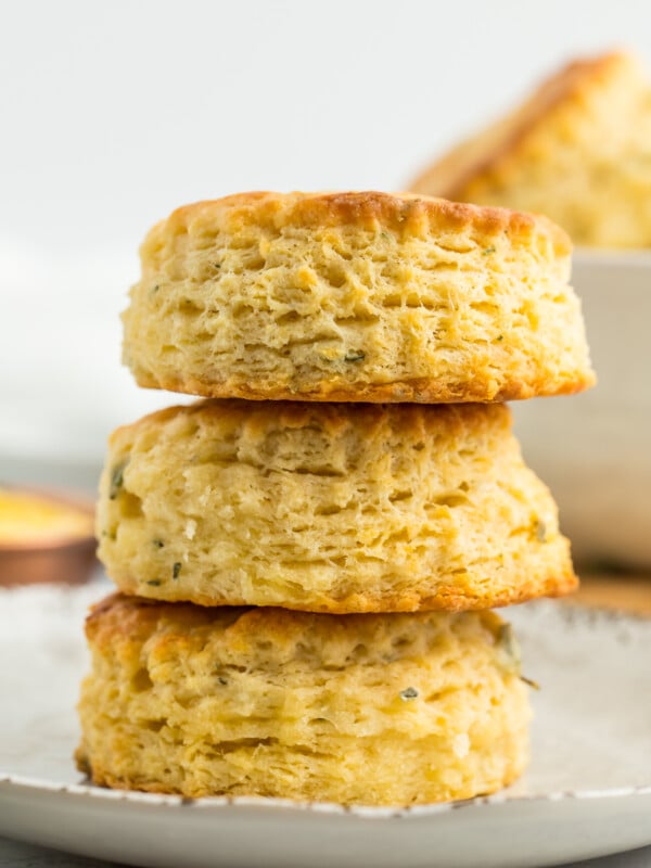 3 stuffing biscuits stacked on top of each other.