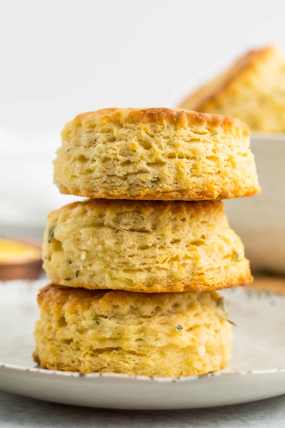 3 stuffing biscuits stacked on top of each other.