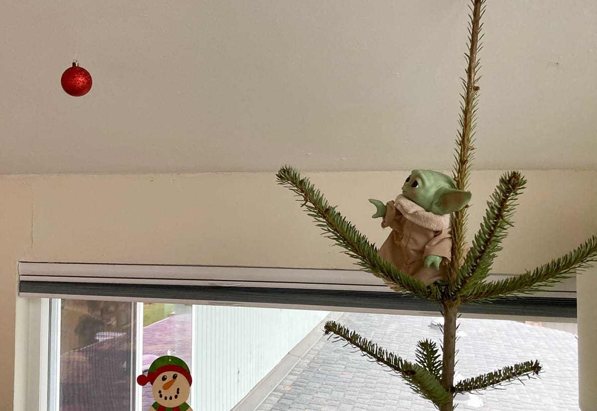 baby yoda on a Christmas tree