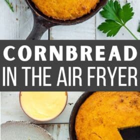 a small cast iron skillet with cornbread.