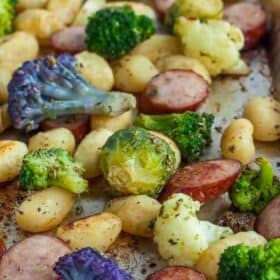 gnocchi and veggies on a sheet pan.
