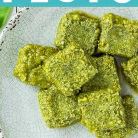 a plate with frozen squares of pesto.