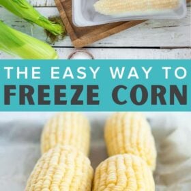frozen ears of corn on a baking sheet.