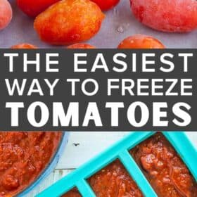 frozen tomatoes on a baking sheet.