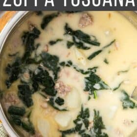zuppa toscana in an Instant Pot with bowls and a ladle.