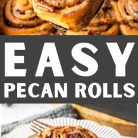A dish stacked with pecan rolls.