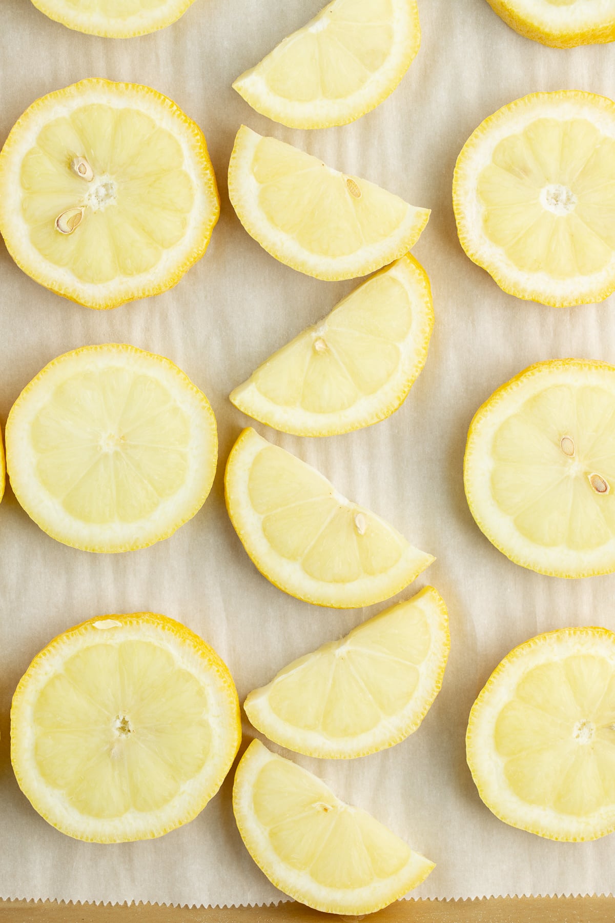 slices of citrus on a baking sheet.