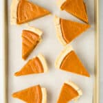 slices of pie on a baking sheet.