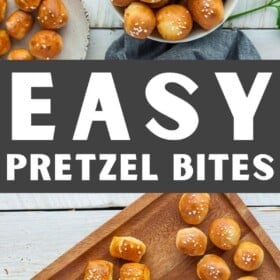 a bowl of air fryer pretzel bites topped with pretzel salt.