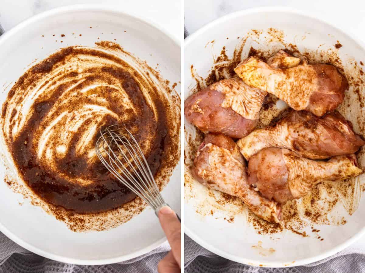 two photos showing the process of creating a marinade for poultry.