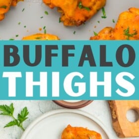 buffalo chicken thighs on a sheet pan.