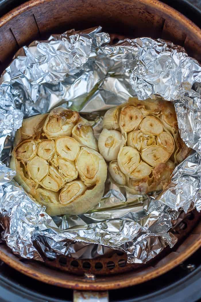 heads of garlic in foil.