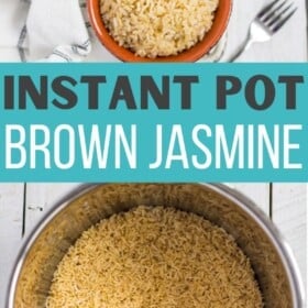 an orange bowl full of brown jasmine rice.