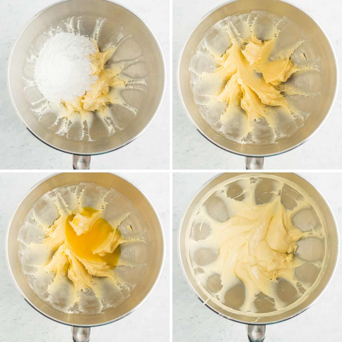 4 photos showing the process of making icing.
