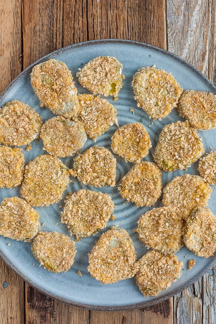 uncooked frickles on a grey plate.