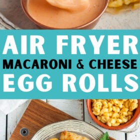 mac and cheese egg rolls on a beige plate.