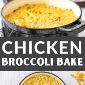 a spoon holding a scoop of chicken and broccoli casserole.