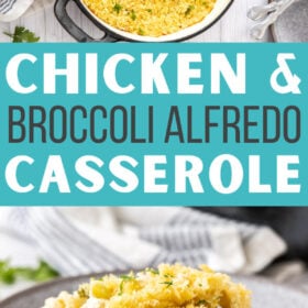 a large casserole dish with a broccoli chicken casserole.