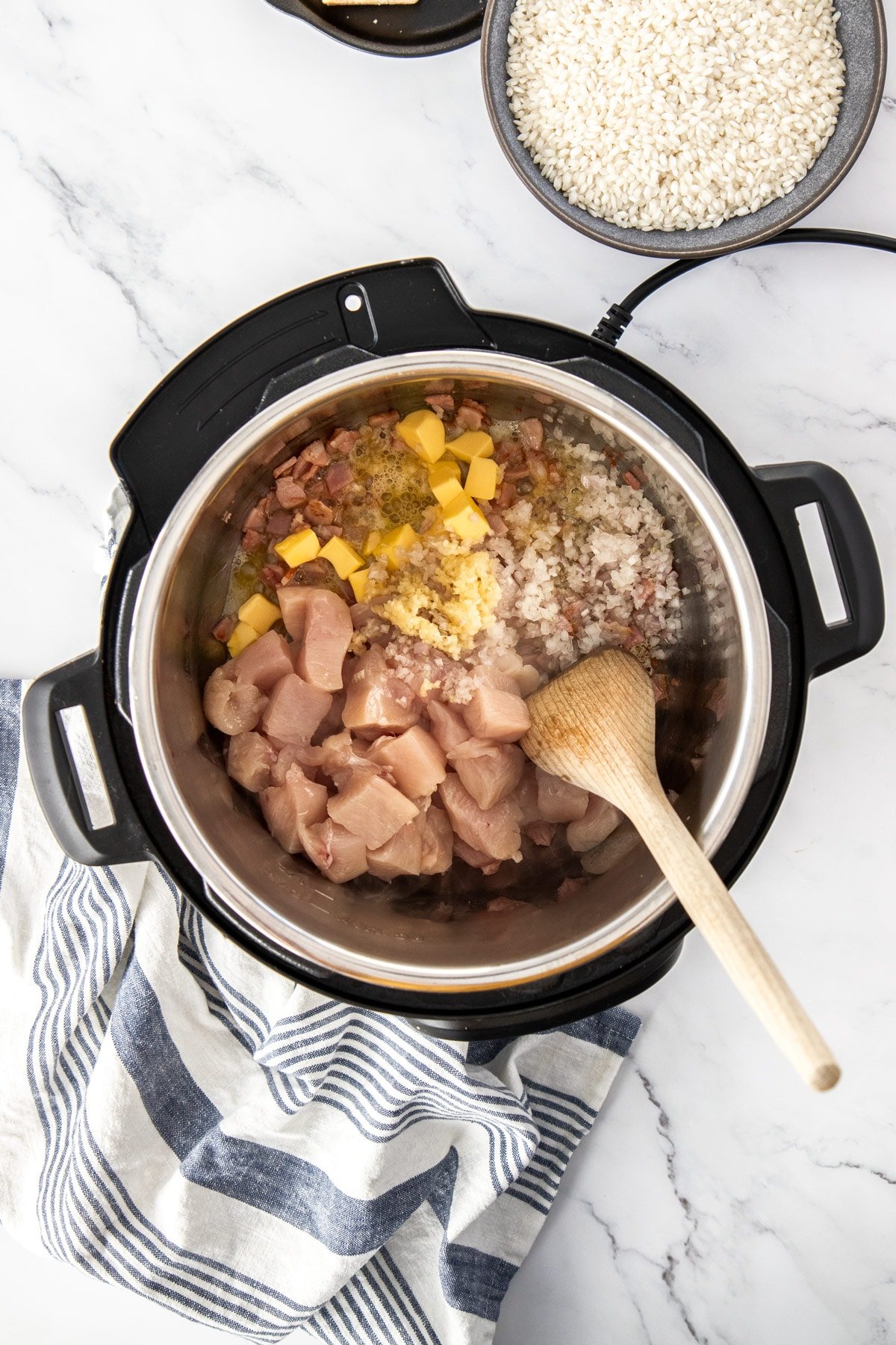ingredients in a pressure cooker.
