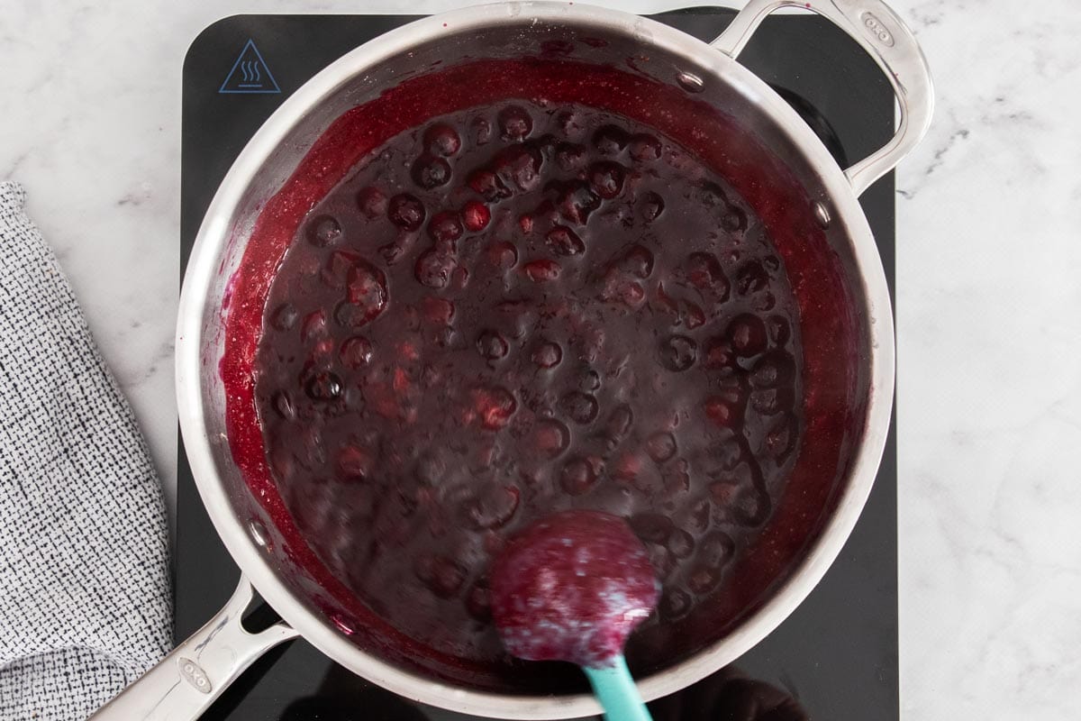 fruit bubbling in a skillet.