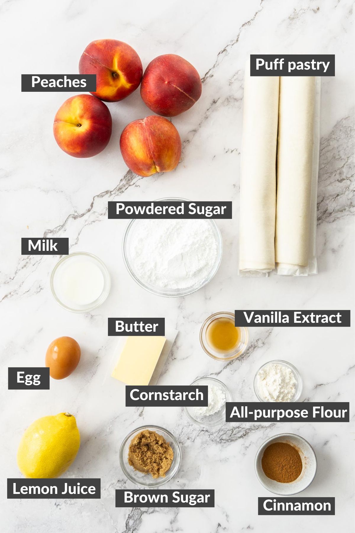ingredients on a marble board.