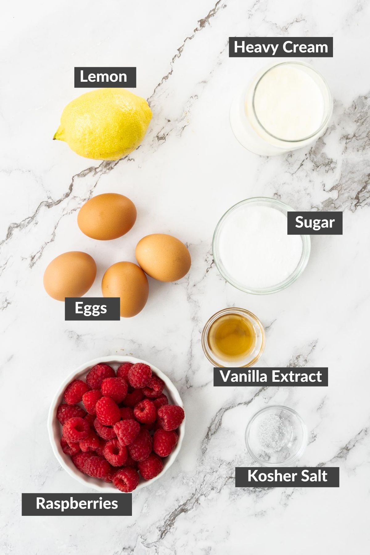 ingredients on a marbled board.