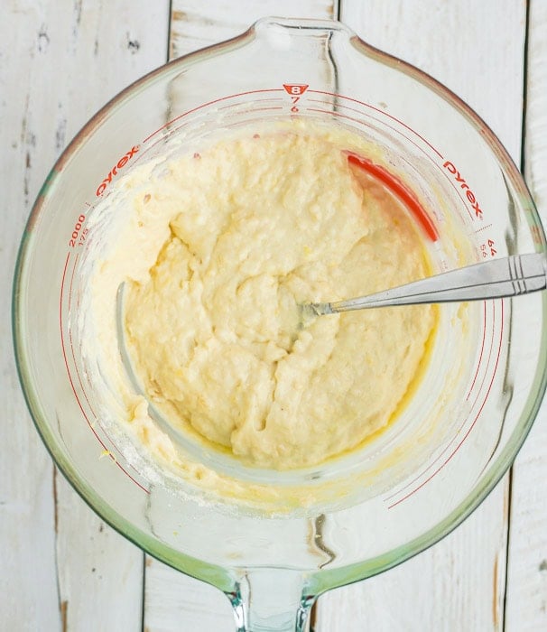 batter in a glass bowl.