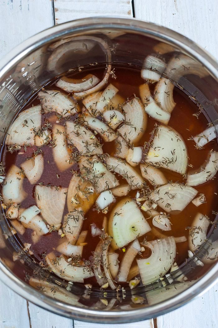 onions and broth in a pressure cooker.