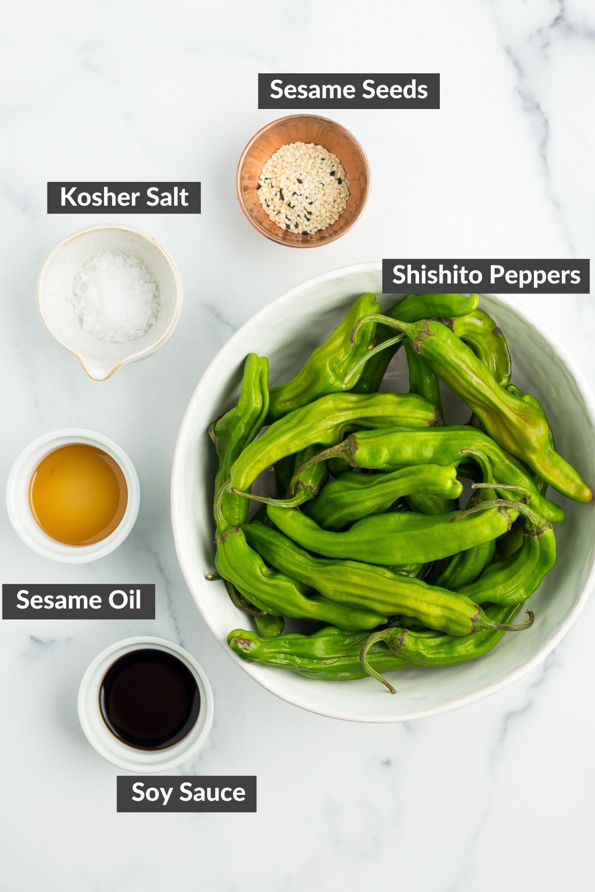 ingredients on a marbled board.