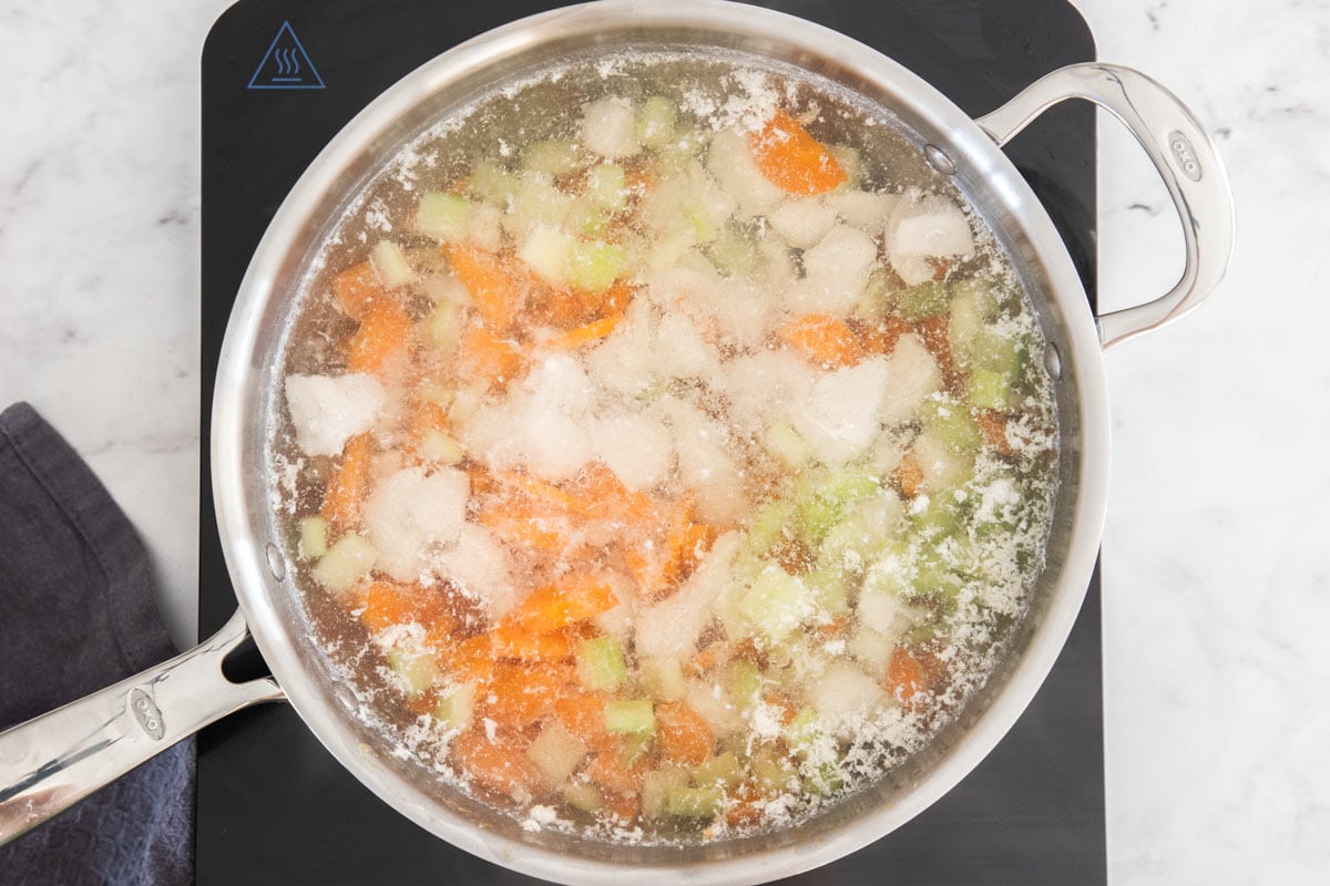 ingredients in a stainless skillet.