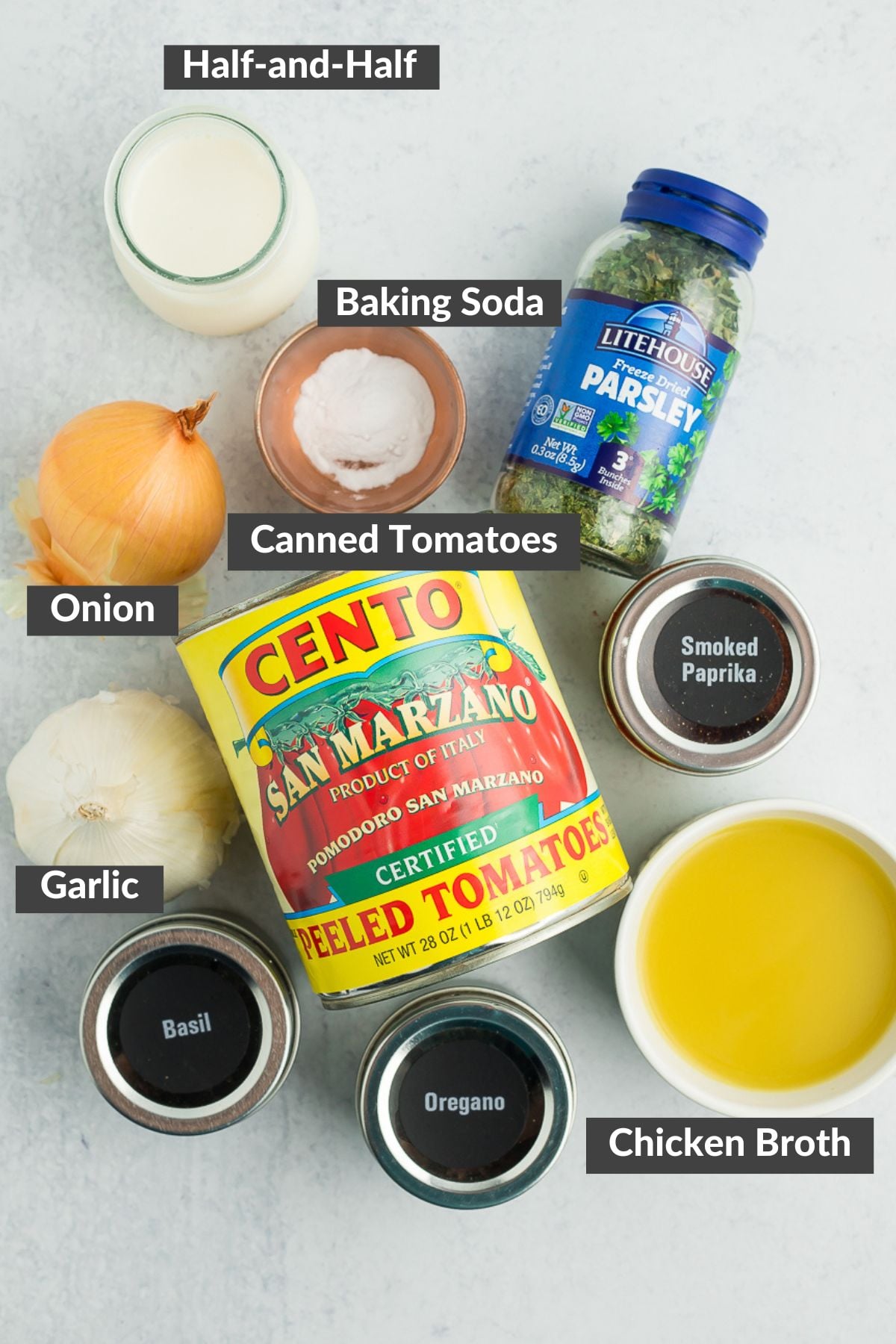 ingredients on a grey board.