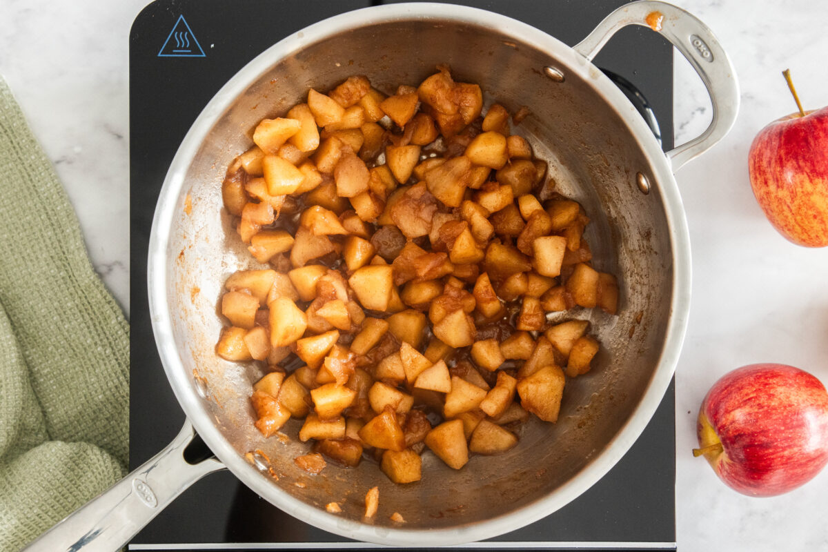 stewed apples in a skillet.