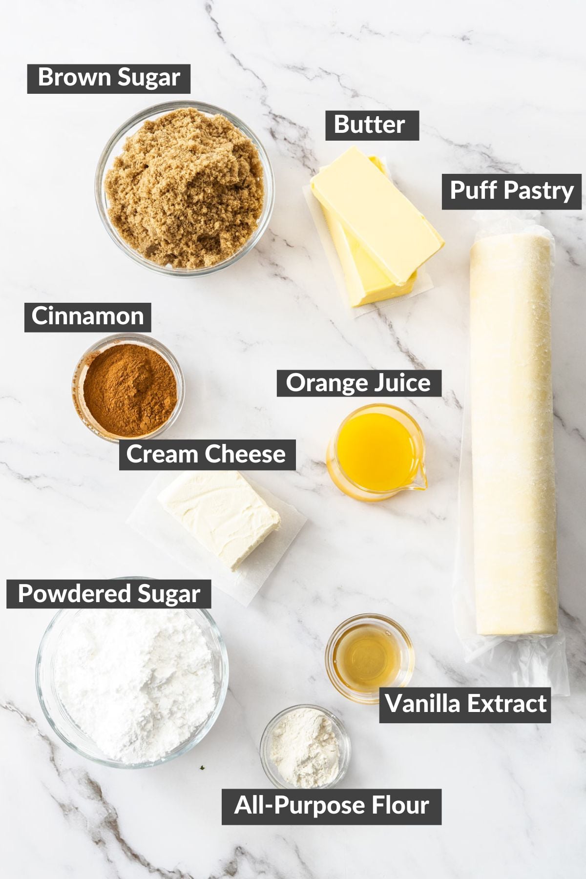ingredients on a marbled board.