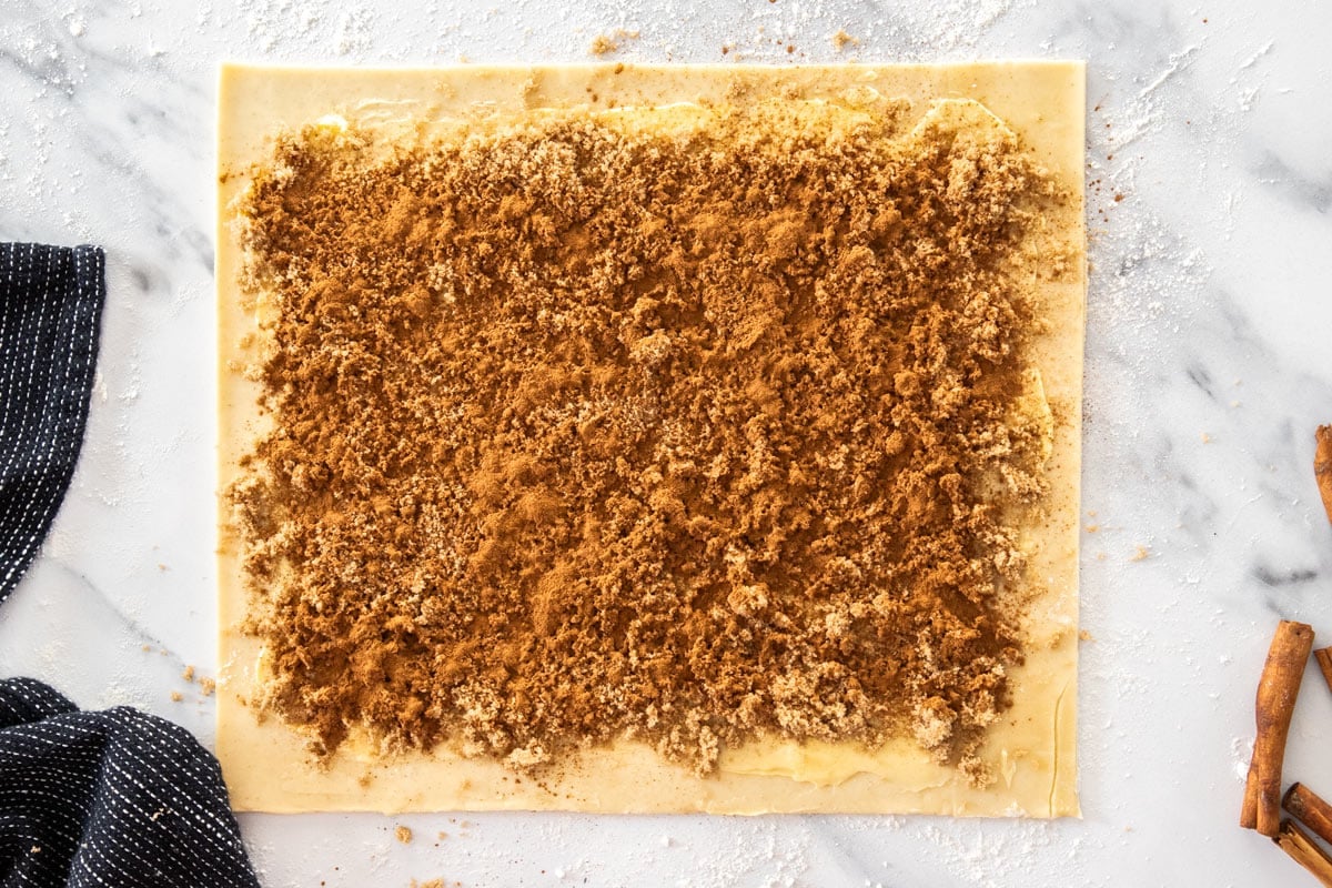 brown sugar and cinnamon on top of unbaked dough.