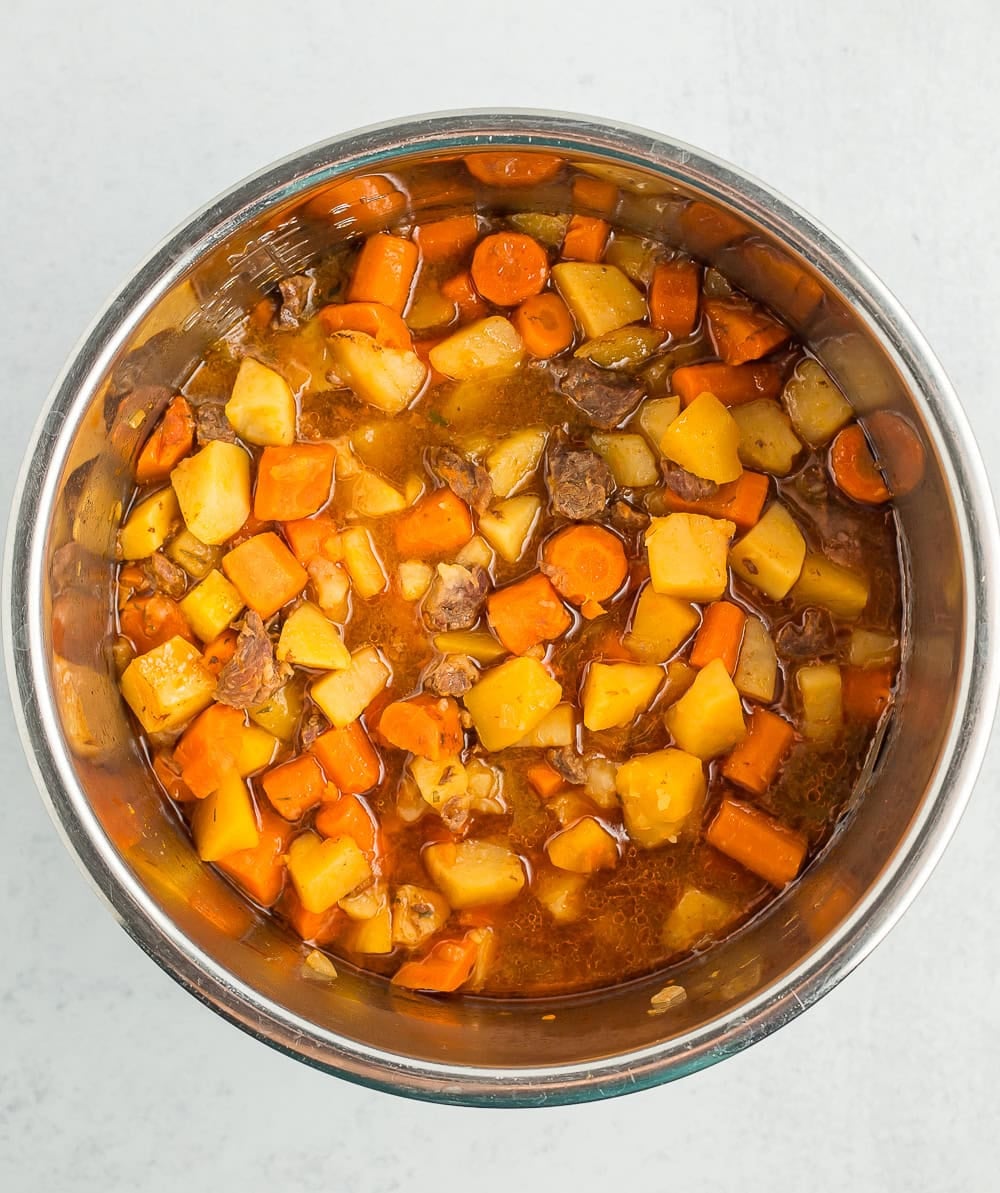 cooked ingredients in a pressure cooker.