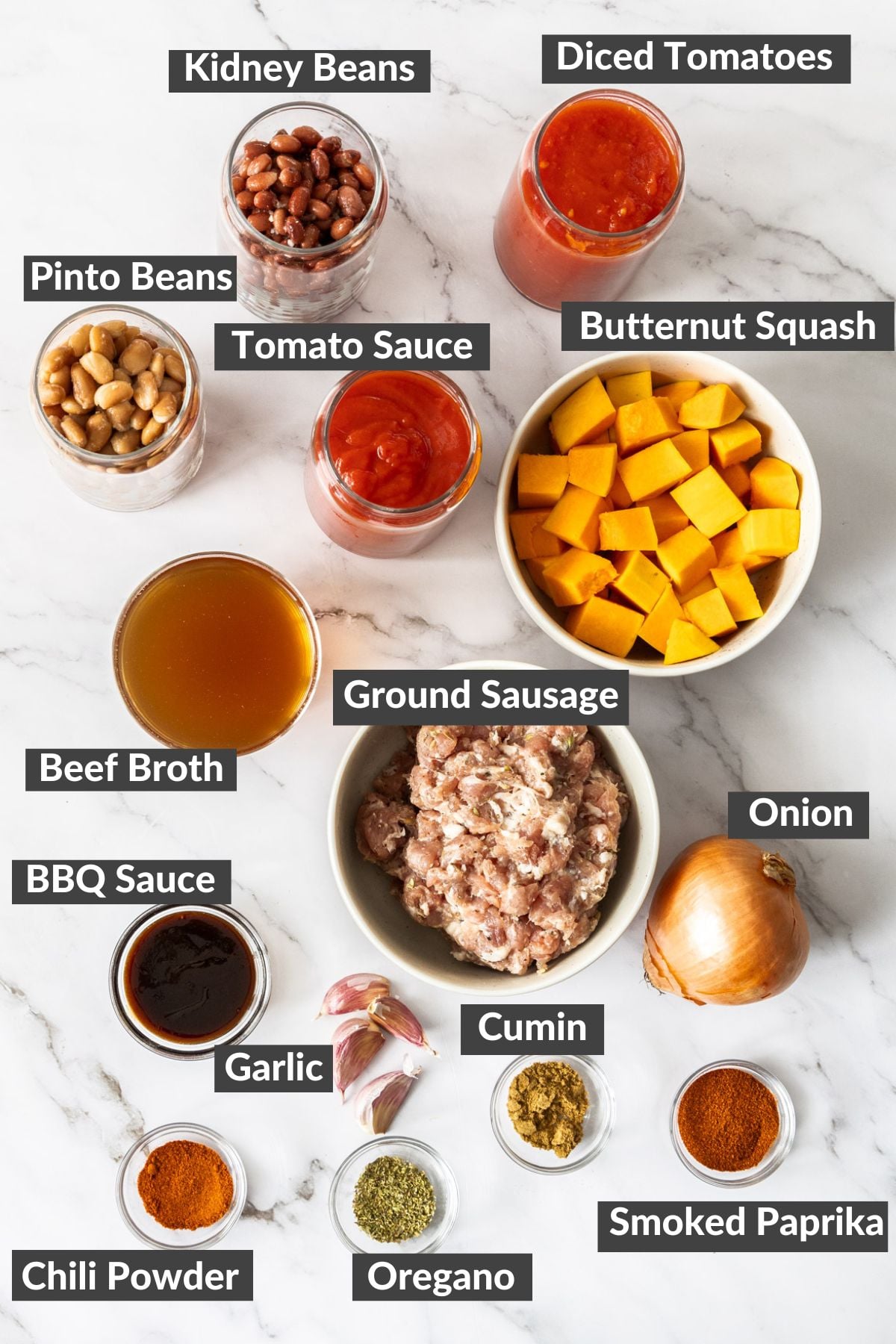 ingredients on a marbled board.