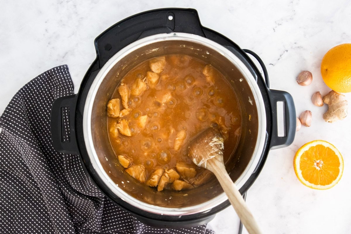 ingredients in a pressure cooker.
