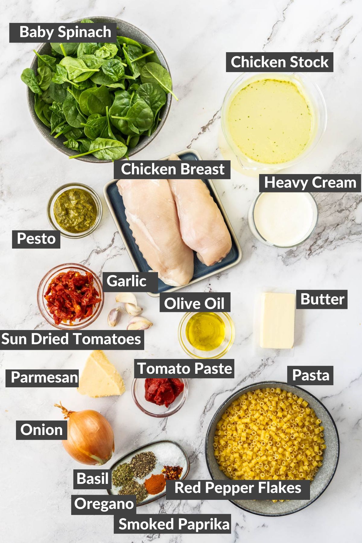 ingredients on a marbled board.