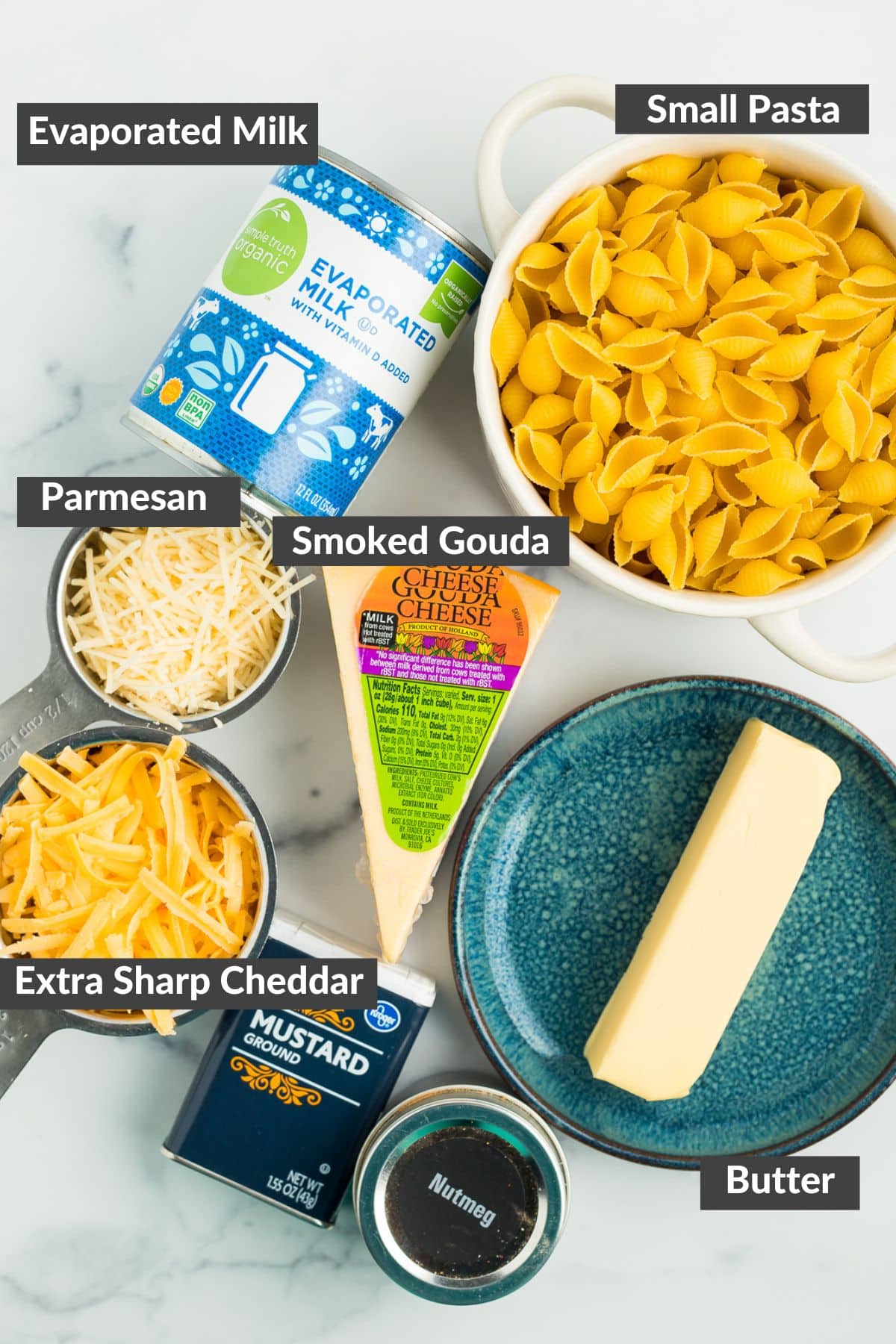 ingredients on a marbled board.