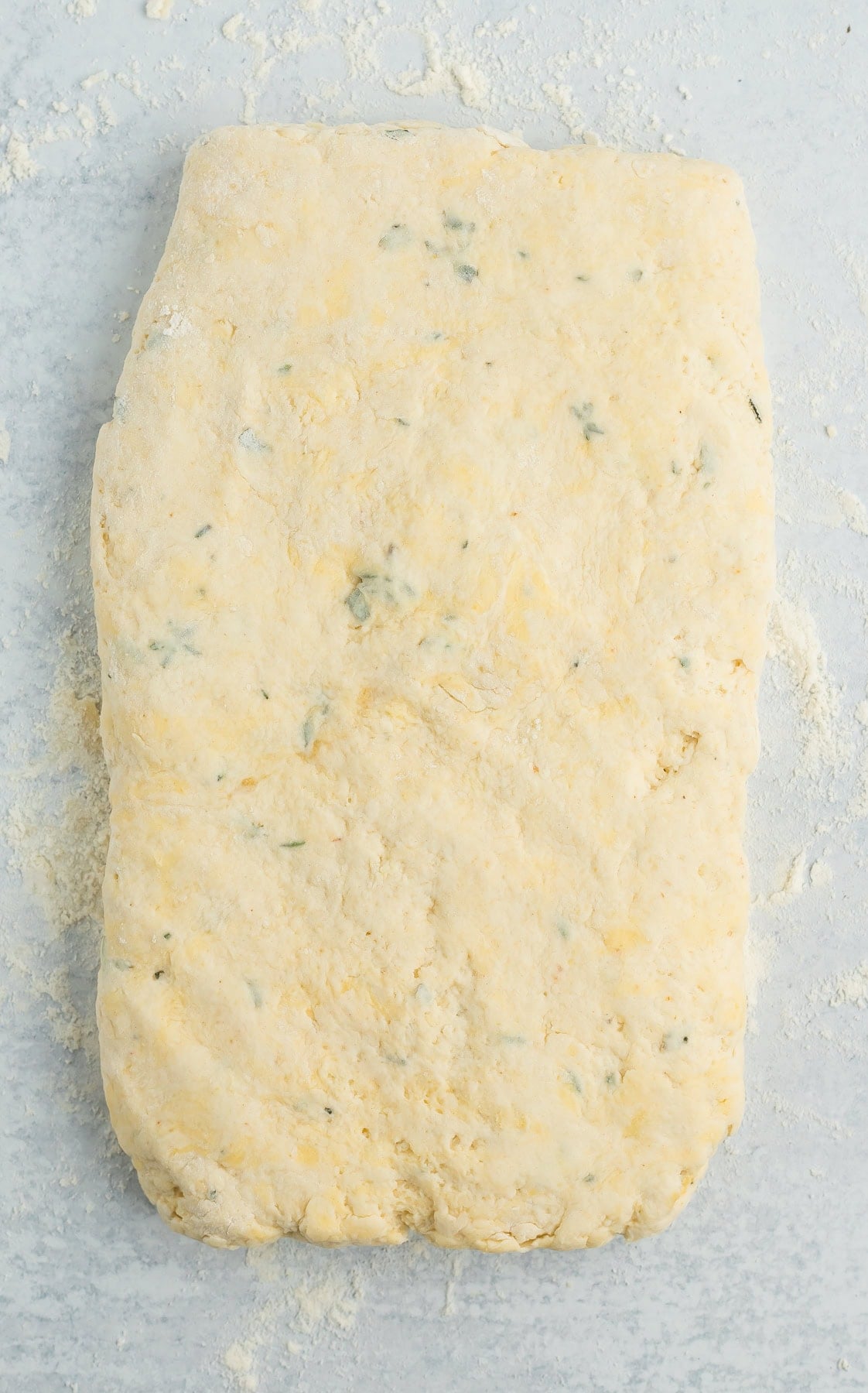 unbaked dough pressed into a rectangle.