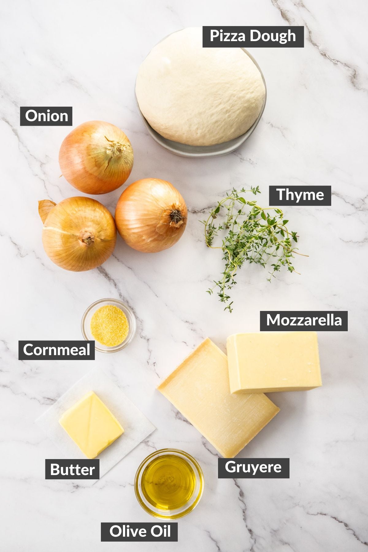 ingredients on a marbled board.