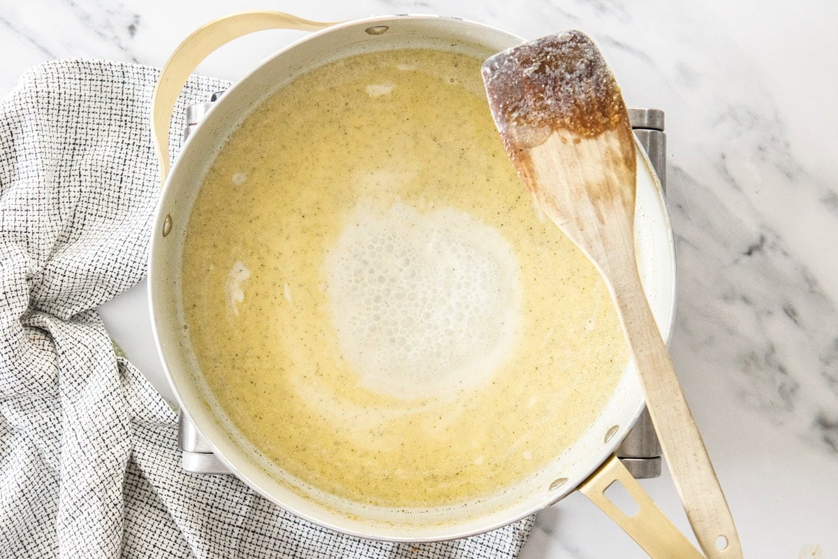 a roux being made in a skillet.