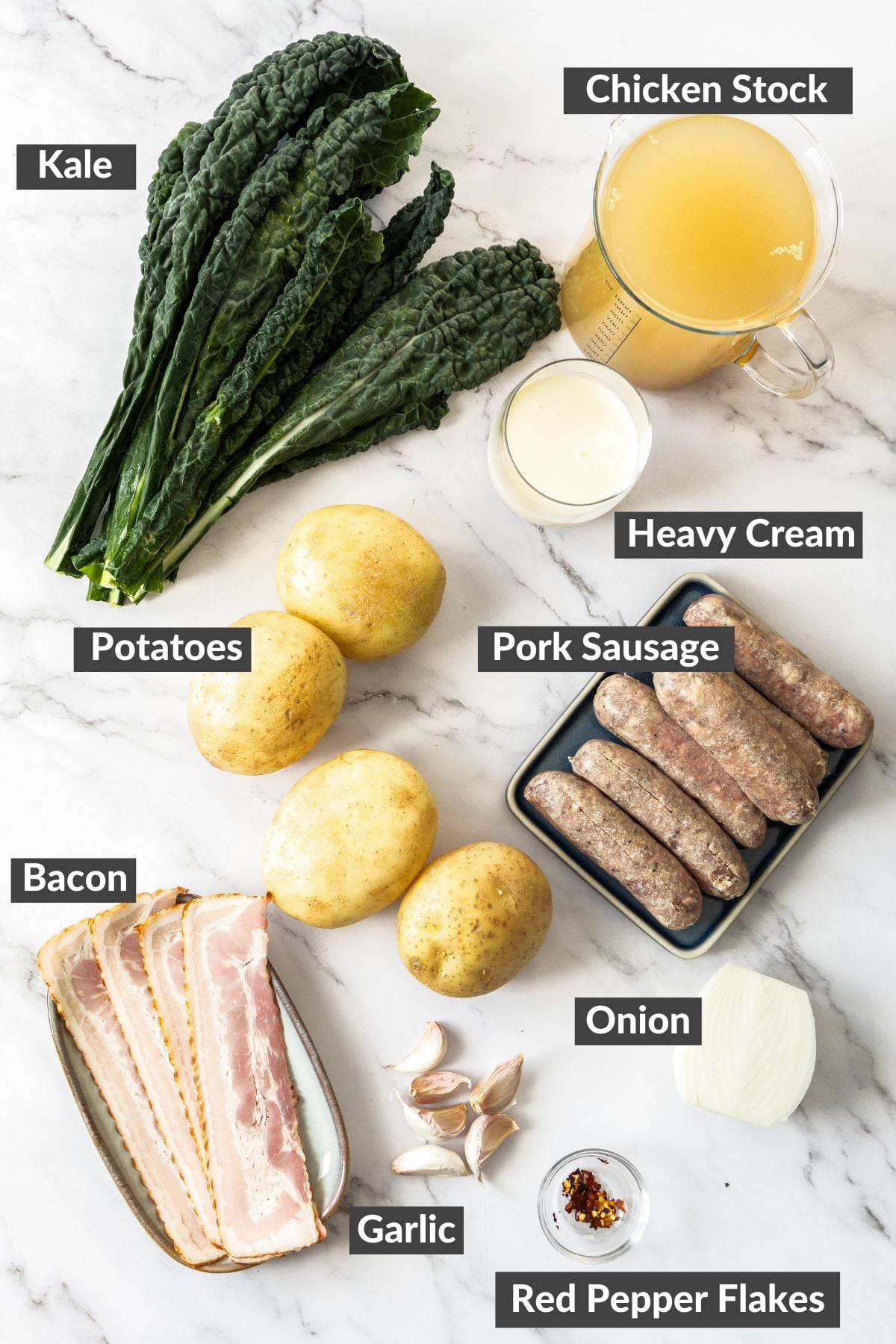 ingredients on a marbled board.